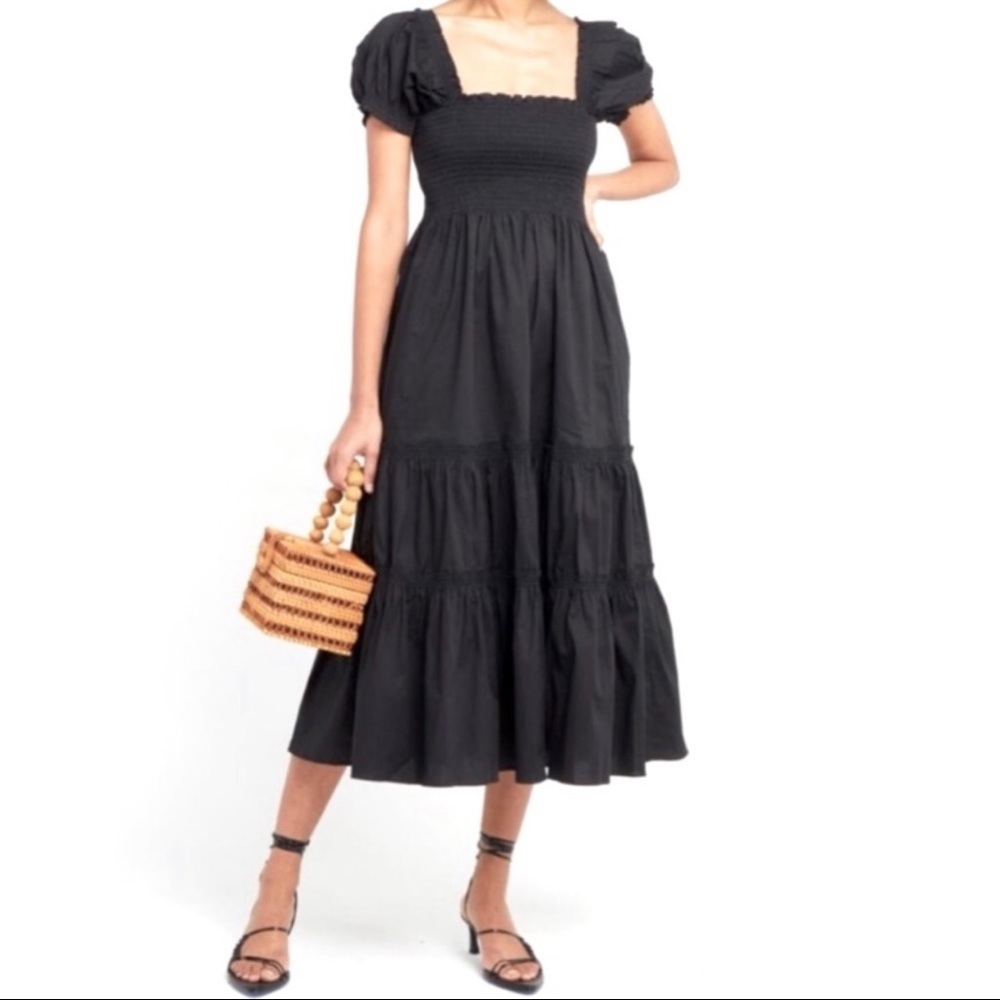 OPT | Black Square Neck Smocked Midi Dress